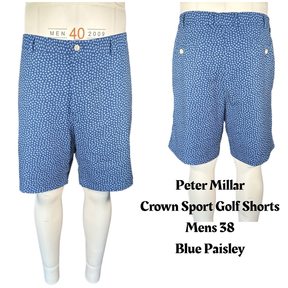 Peter Millar‎ Crown Sport Golf Shorts Mens 38 Blue Paisley Casual Summer